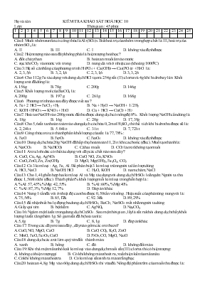 Kiểm tra khảo sát hoá học 10 thời gian  45 phút